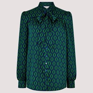 Geo print bow neck blouse